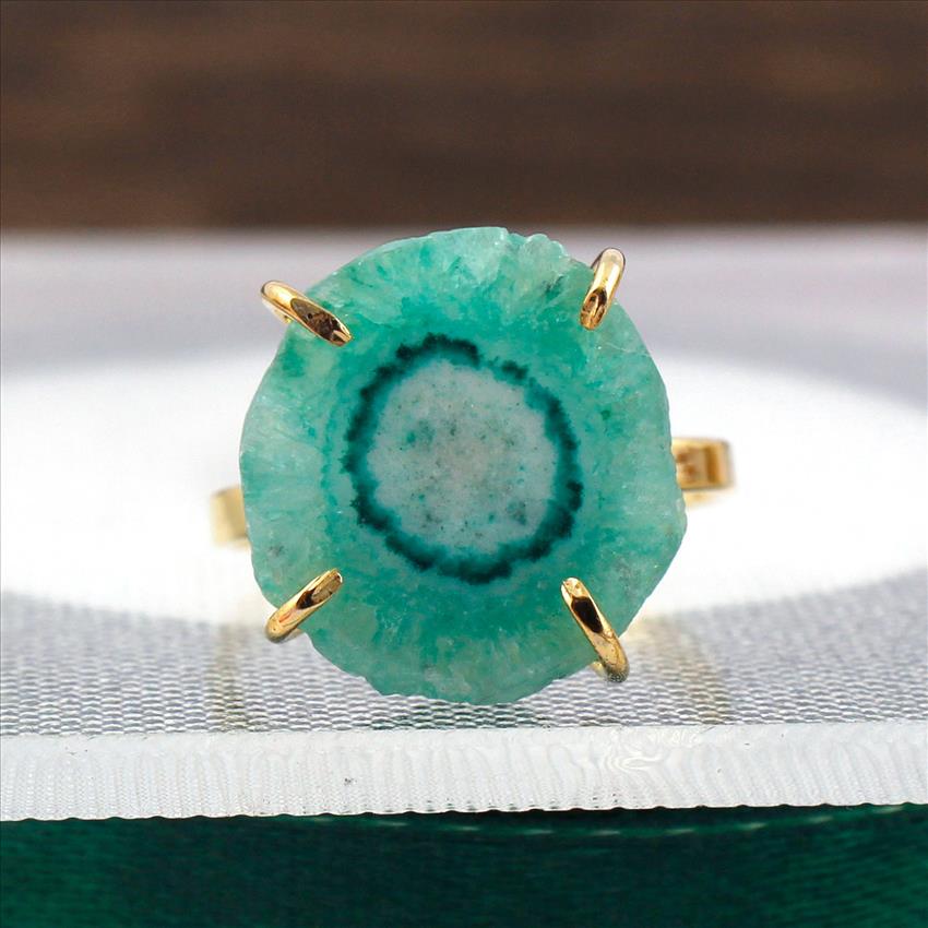 Green Solar Quartz Gemstone Ring, Gold Plated Ring, Prong With Adjustable Handmade Ring Jewelry (SPR-6)