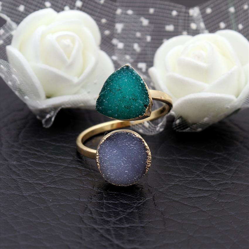Natural Agate Druzy Gemstone Gold Plated, Adjustable Ring, Multi Gemstone Rings Handmade Jewelry (EJ-1954)