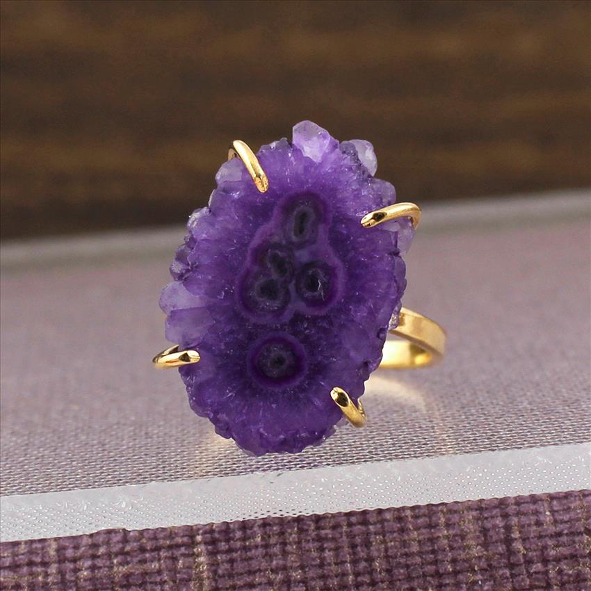 Purple Solar Quartz Gemstone Ring, Gold Plated Ring, Prong With Adjustable Handmade Ring Jewelry (SPR-43)
