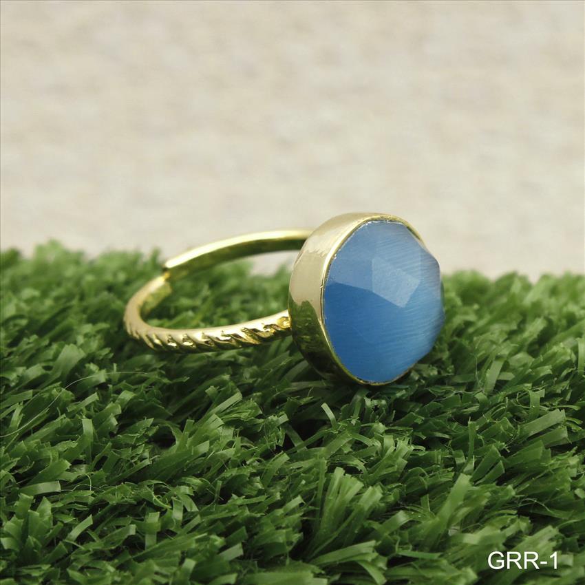 Blue Cat's Eye Gemstone, Designer Gemstone Rings, Adjustable Rings, 12MM Round Stone Ring,Solitaire Rings,Handmade Jewelry (GRR-1)