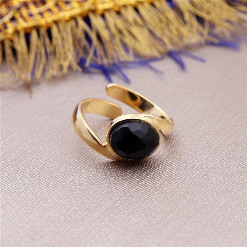 Black Onyx, Rutile Blue Topaz, Chalcedony Gemstone Gold Plated,Adjustable Ring, Multi Gemstone Rings Jewelry (EJ-1733)