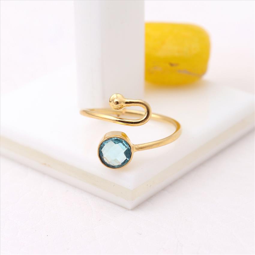 Emerald, Topaz Gemstone Round Shape Rings Gold Plated Multi Color Adjustable Rings stylish Jewelry (EJ-1807)