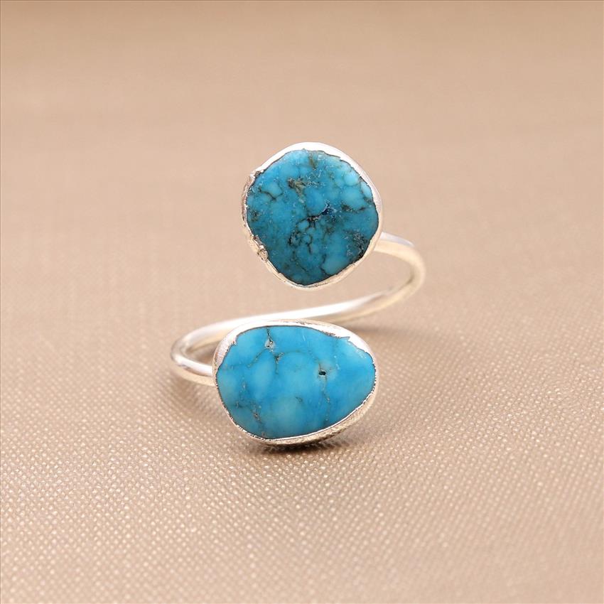 Exclusive Turquoise Gemstone Silver Plated Ring, Adjustable Rings, Handmade Gemstone Ring Jewelry (EJ-781)
