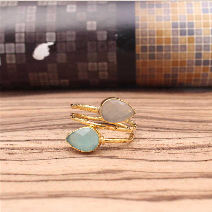 Beautiful Ring,chalcedony, Prehnite, Gemstone Adjustable Multi Color Ring, Gemstone, Gold Plated Fusion Jewelry (EJ-767)
