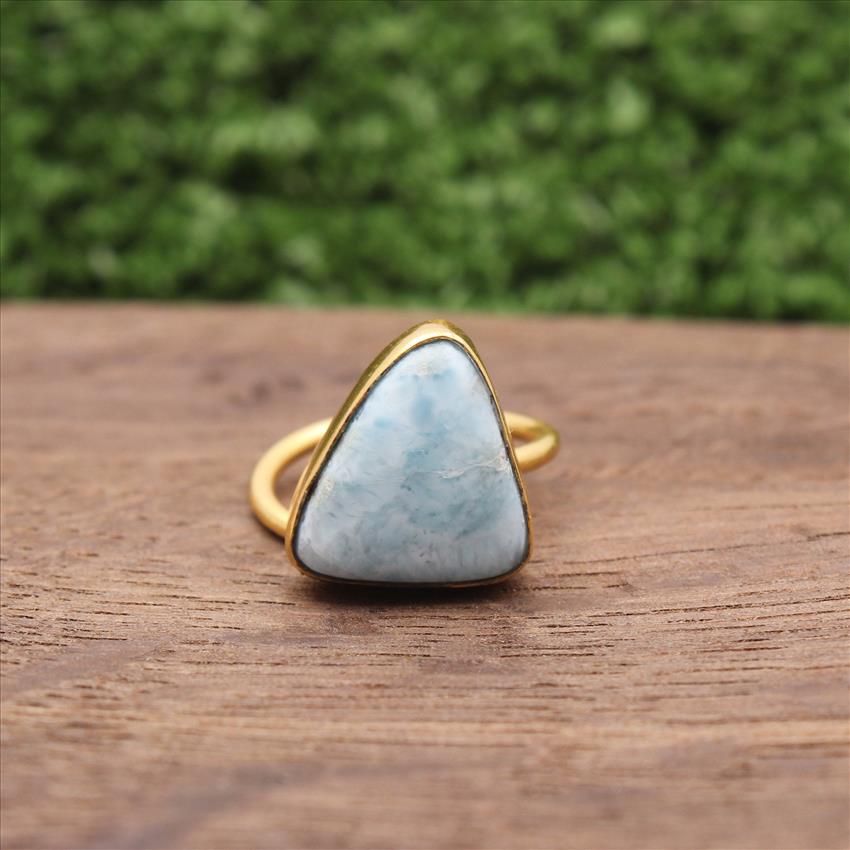 Larimar Gemstone Ring, Gold Plated Gemstone Ring, Adjustable Stylish Rings, Handmade Rings Jewelry (EJ-749)