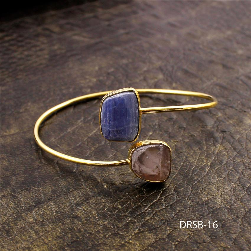Raw Stone Bangle -Natural Gemstone Bangle -Adjustable Bangle -Fashion Bangle- Gold Plated Bangle Jewelry(DRSB-13)
