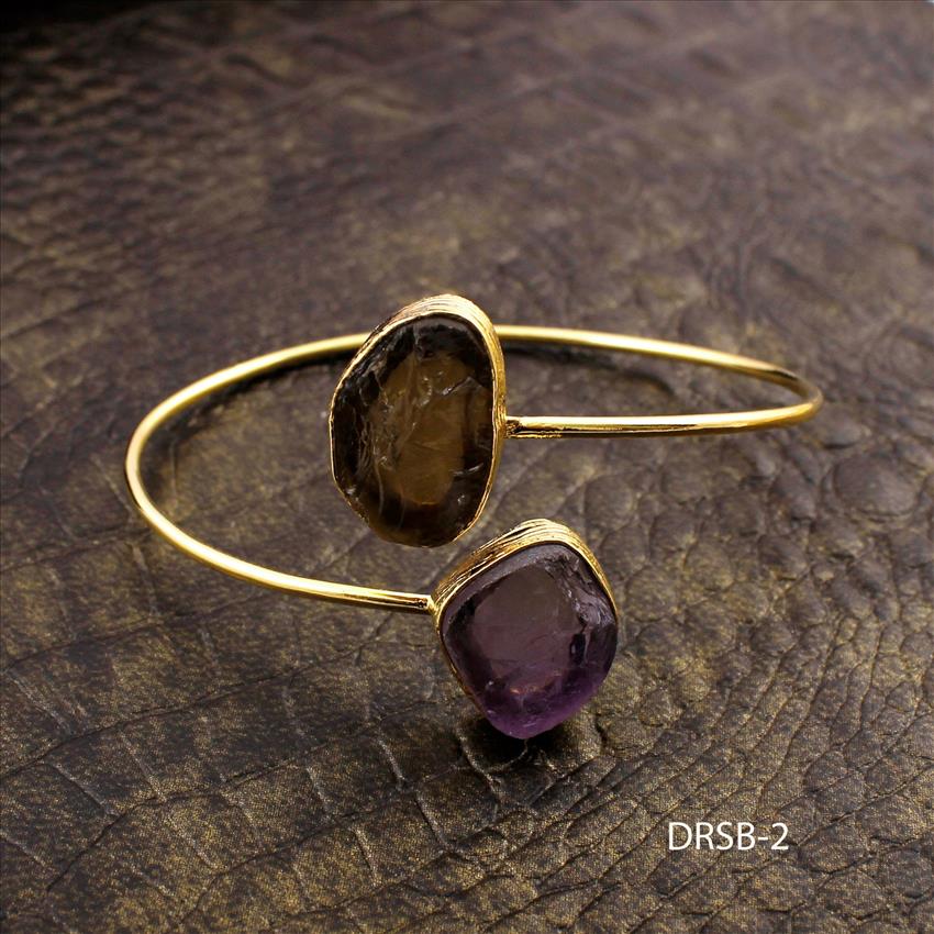 Raw Stone Bangle -Natural Gemstone Bangle -Adjustable Bangle -Fashion Bangle- Gold Plated Bangle Jewelry(DRSB-1)