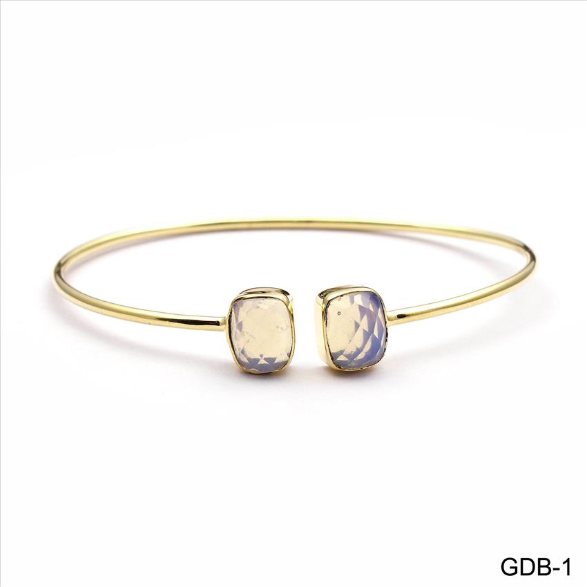 Gemstone Bangle -Handmade  Bangle-Gold Plated Bangle -Two stone Bangle -  Adjustable Bangle Bracelet Jewelry(GDB-1)