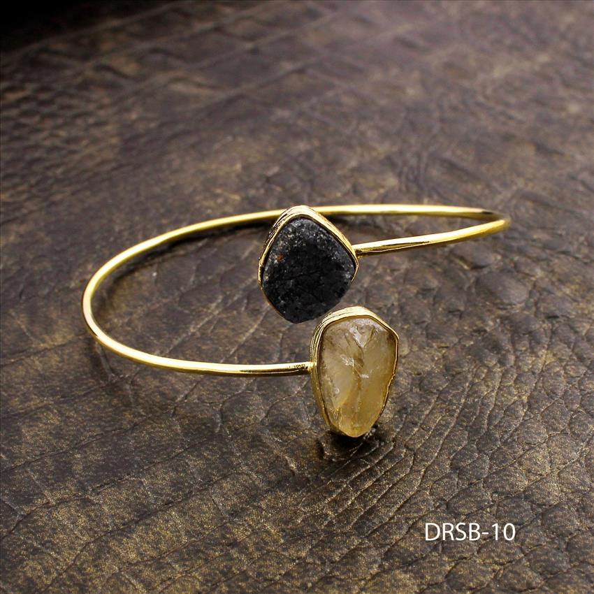 Raw Stone Bangle -Natural Gemstone Bangle -Adjustable Bangle -Fashion Bangle- Gold Plated Bangle Jewelry(DRSB-9)