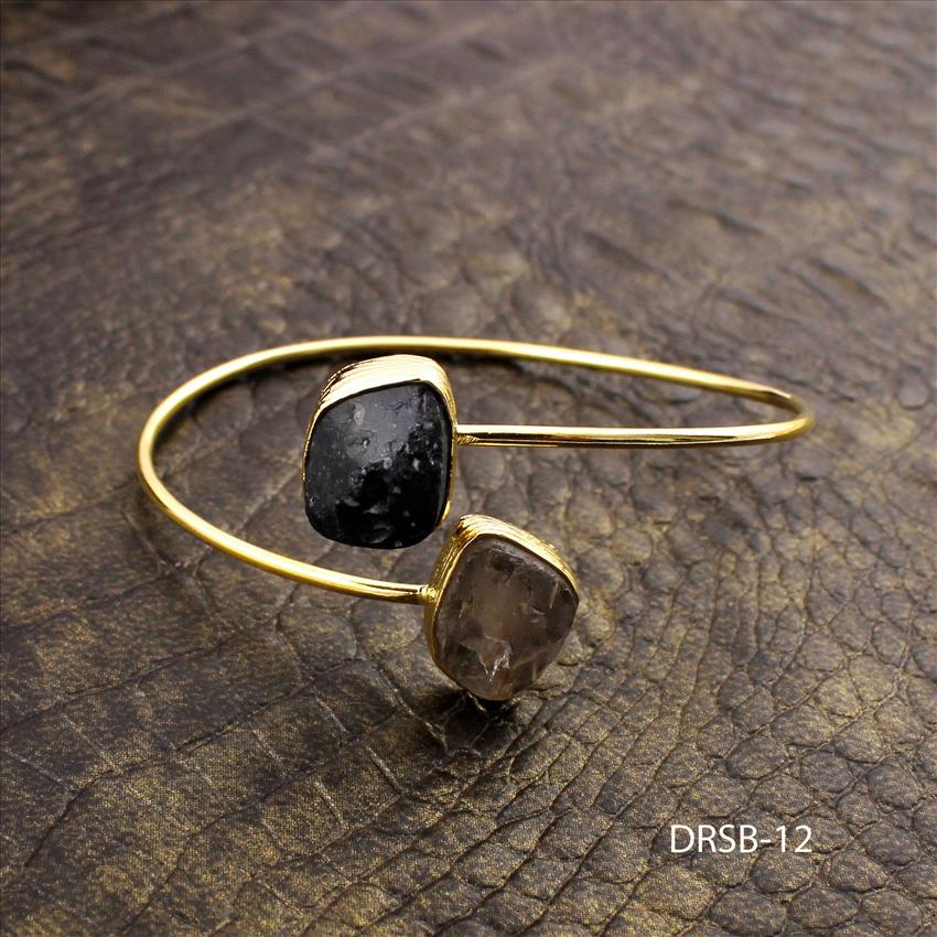 Raw Stone Bangle -Natural Gemstone Bangle -Adjustable Bangle -Fashion Bangle- Gold Plated Bangle Jewelry(DRSB-9)