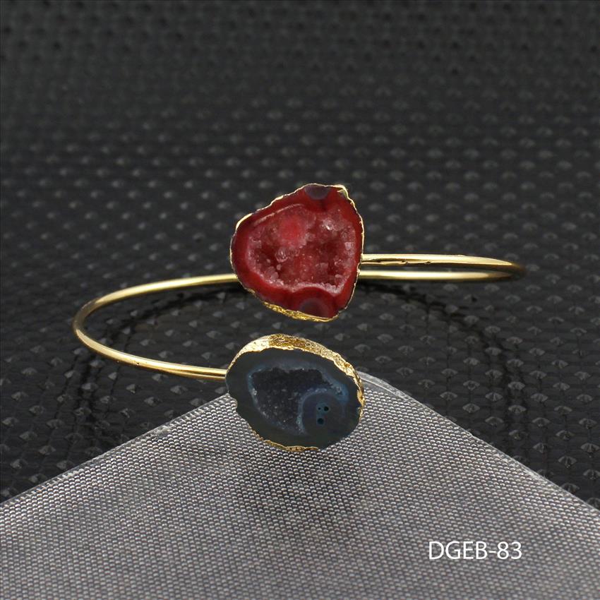 Geode Cuff Bangle, Natural Geode Druzy Gemstone, Gold Plated Bracelet, Adjustable Bracelet, Gemstone Bangle Jewelry (DGEB-82)
