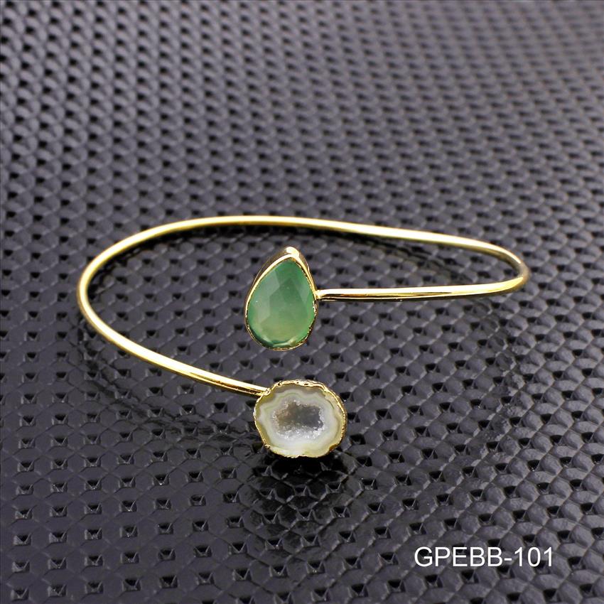 Gemstone Bangles -Geode Druzy Bangle -Pear Shape Bangle - Gold Plated Bracelet - Stackble Bangle Bracelet Jewelry (GPEBB-101)
