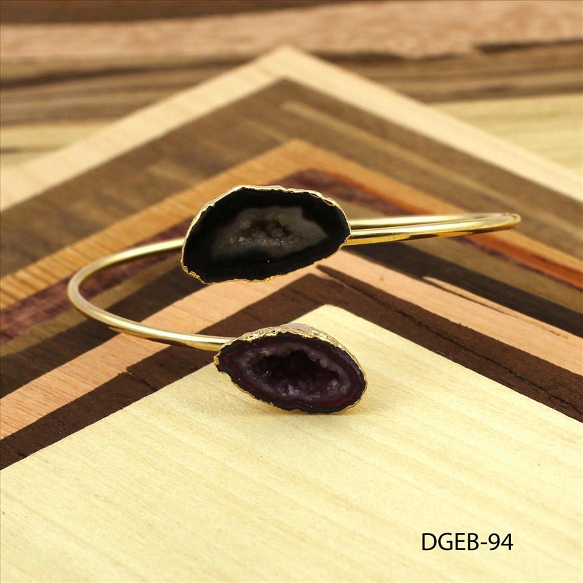 Geode Cuff Bangle, Natural Geode Druzy Gemstone, Gold Plated Bracelet, Adjustable Bracelet, Gemstone Bangle Jewelry  (DGEB-94)