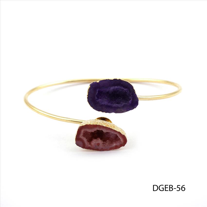 Geode Cuff Bangle, Natural Geode Druzy Gemstone, Gold Plated Bracelet, Adjustable Bracelet, Gemstone Bangle Jewelry (DGEB-56)