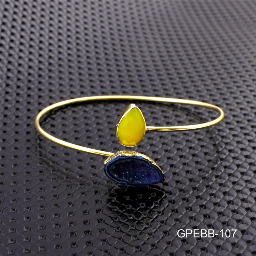 Gemstone Bangles -Geode Druzy Bangle -Pear Shape Bangle - Gold Plated Bracelet - Stackble Bangle Bracelet Jewelry (GPEBB-105)