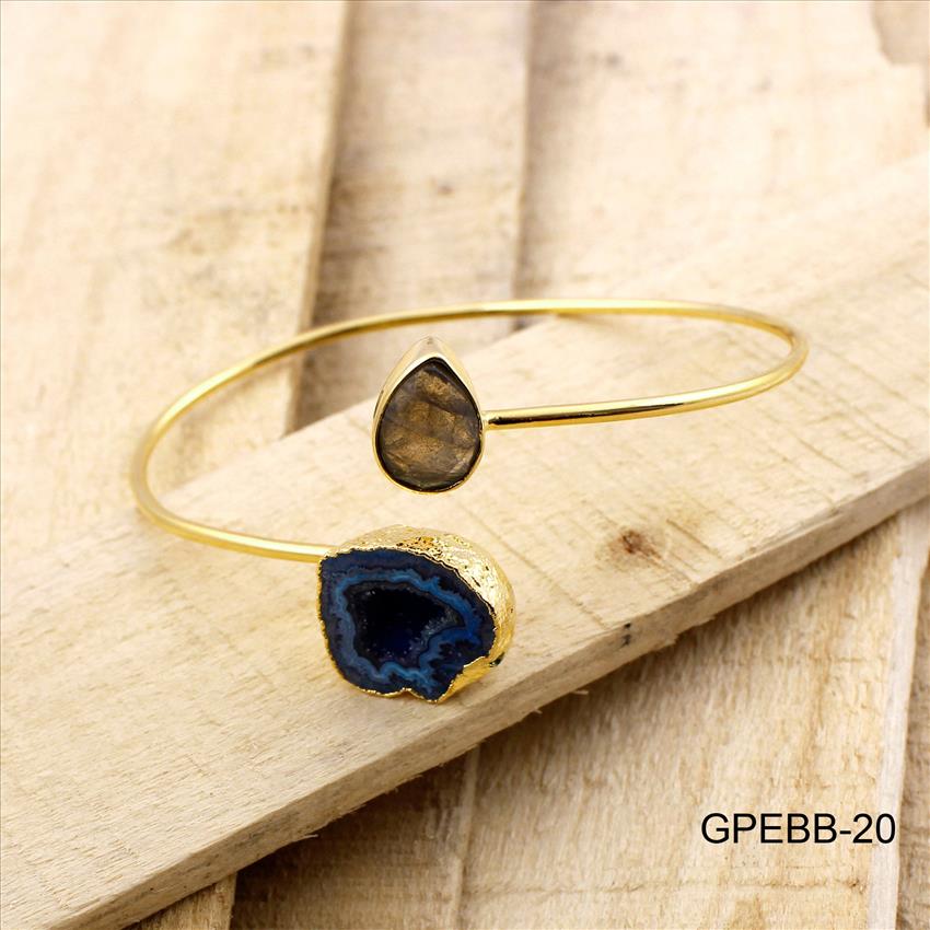 Bangle - Geode Druzy Bangles - Gold Electroplated Bangle - Adjustable Bangle - Gemstone With Geode Druzy Stacking Bangle Bracelet.(GPEBB-17)