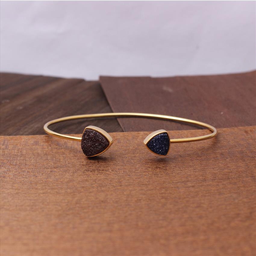 Sugar Druzy Gemstone - Handmade  Bangle-Gold Plated Bangle -Two stone Bangle -Adjustable Bangle Bracelet Jewelry(EJ-1261)