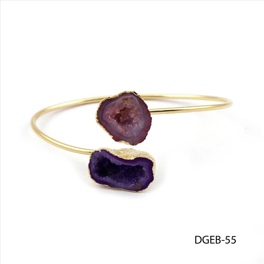 Geode Cuff Bangle, Natural Geode Druzy Gemstone, Gold Plated Bracelet, Adjustable Bracelet, Gemstone Bangle Jewelry Supplies (DGEB-52)