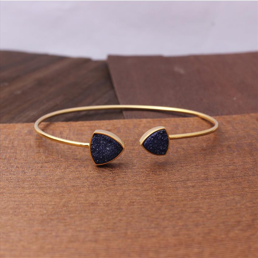 Amazing Sugar Druzy Gemstone - Trillion Shape & Gold Plated Bangle -Adjustable Finding Fashion Jewelry(EJ-1275)