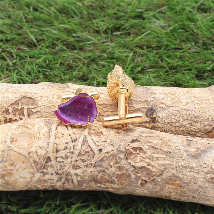 Geode Druzy Gemstone Cufflink, Suit Cuff Links, Gold Electroplated Cufflink, Handmade Fine Jewelry (EJ-637)