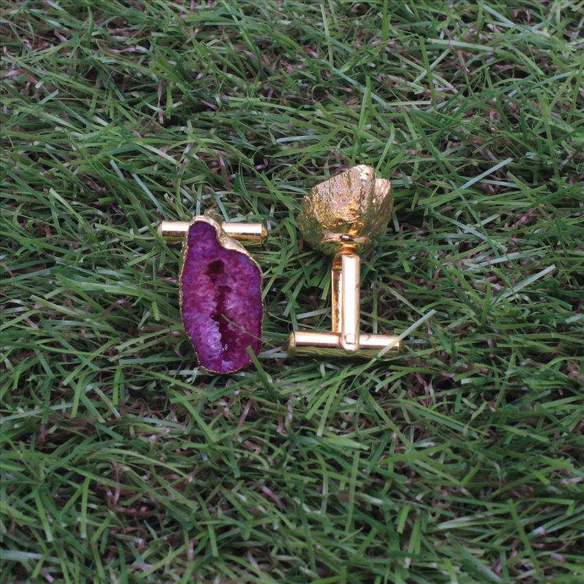 Geode Druzy Gemstone Cufflink, Geode Druzy Gemstone, Purple Cuff Links, Wedding Cuff Links, Gold Electroplated Cufflink, Jewelry (EJ-633)