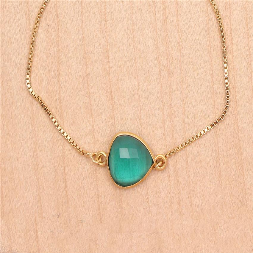 Chalcedony, Moonstone Gemstone Adjustable Gold Chain Bracelet Slider Stacking With Cubic Zircon Bracelets Finding Jewelry (EJ-2602)