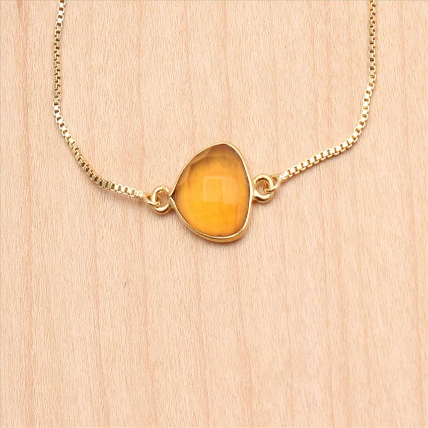 Chalcedony, Citrine Gemstone Bracelet Adjustable Gold Chain Bracelets With Cubic Zircon Bracelets Finding Jewelry Making Supplies  (EJ-2606)