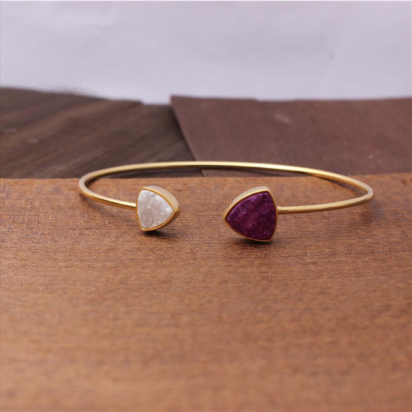 Natural Sugar Druzy Gemstone, Gold Plated, Cushion Shape, Gemstone Bracelet Jewelry  (EJ-1305)
