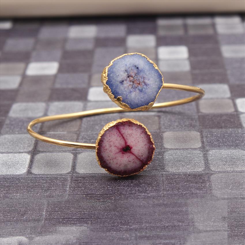 Solar Quartz Gemstone Bracelet, Solar Quartz Prong Set Bracelet, Gold Plated Bracelet, Natural Gemstone Bracelet Jewelry (EJ-701)