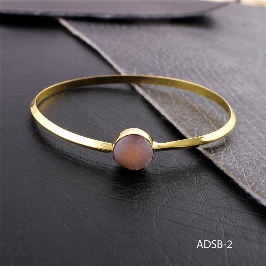 Natural Agate Druzy Gemstone, Round Shape Gemstone, Gold Plated Adjustable Bracelet, Bracelet Fashion Jewelry(ADSB-1)