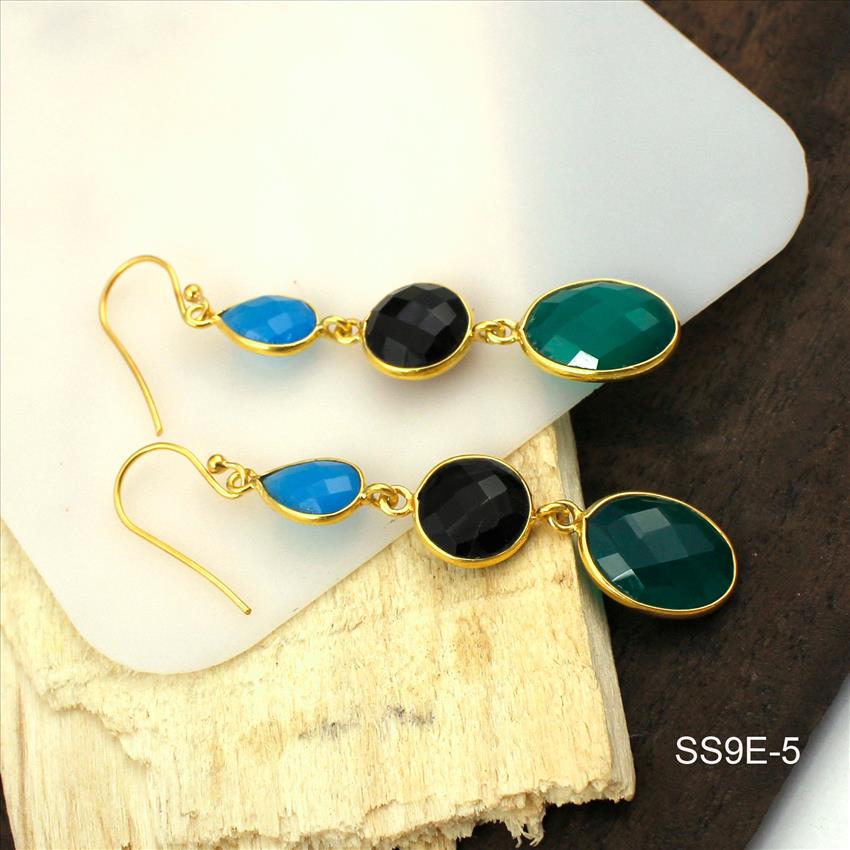 925 Sterling Silver Earrings, Multi color Gemstone Earrings, Gold Plated Earrings, Dangling Earrings, Handmade Supply Jewelry (SS9E-5)