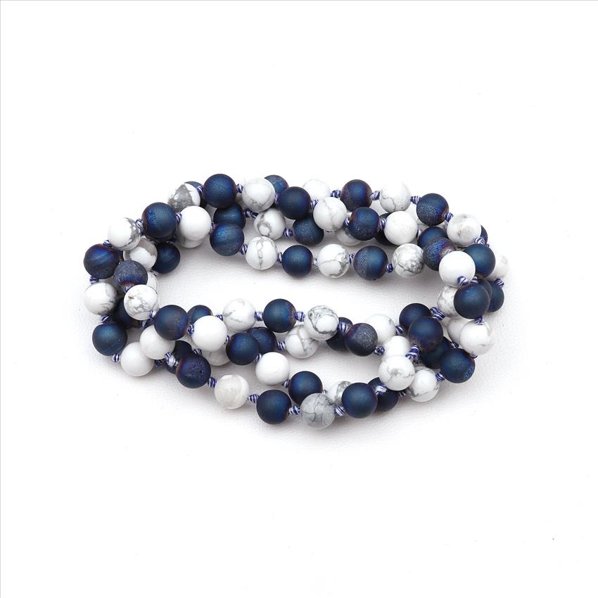 Jade, Agate Druzy Gemstone Beaded Charm Necklace Handmade Knotted Necklace Thread Necklace Statement Necklace (B8N-65)