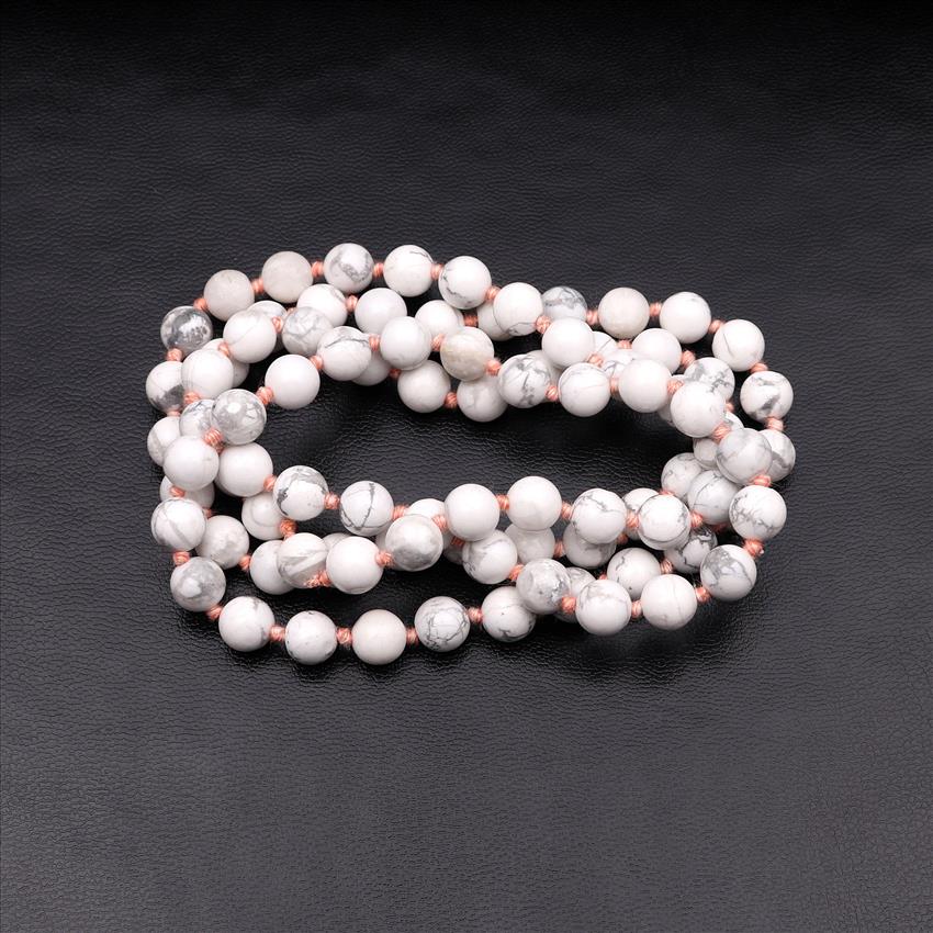 Howlite Gemstone Beaded Statement Necklace Multi Thread Necklace Handmade Knotted Necklace Women Necklace (B8N-77)