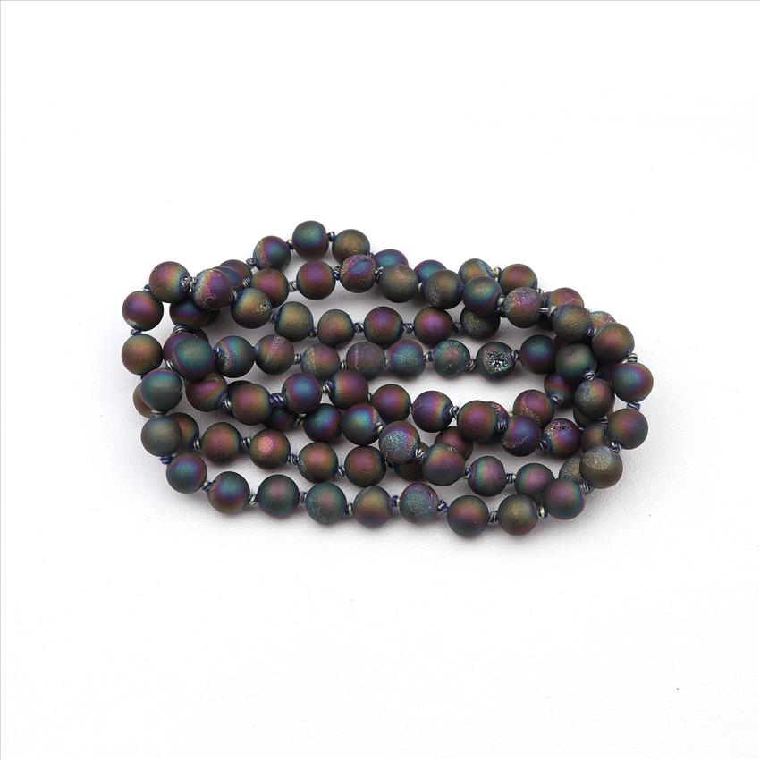 Agate & Druzy Gemstone Beaded Necklace for Men Women Handmade Knotted Necklace Beaded (B8N-13)
