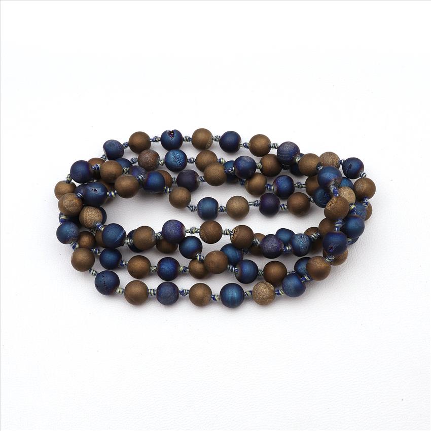 Kambaba Jasper, Druzy Gemstone Beaded Mala Beads Thread Necklace Handmade Knotted Necklace  (B8N-45)
