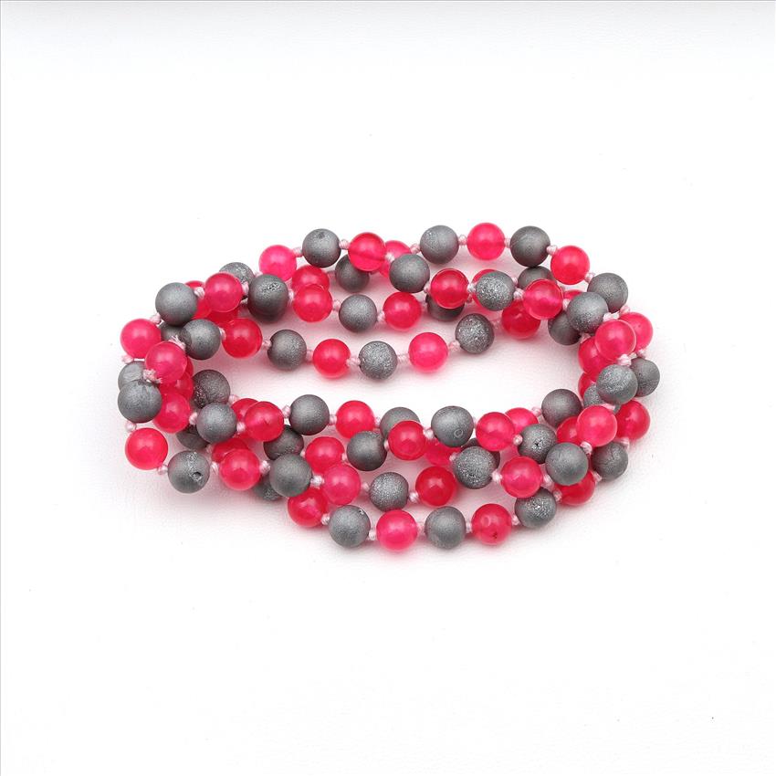 Jade, Druzy Gemstone Beaded Charm Necklace Handmade Knotted Necklace Thread Necklace Statement Jewelry (B8N-61)