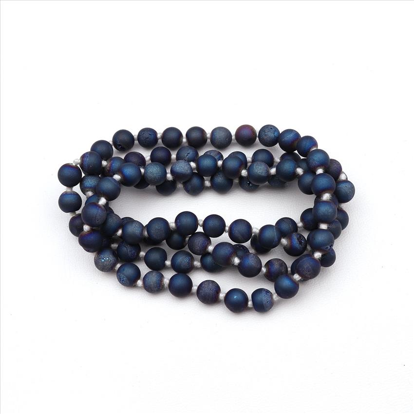 Druzy & Agate Gemstone Beaded Handmade Knotted Necklace  Necklace for Men Women Beaded Jewelry (B8N-17)