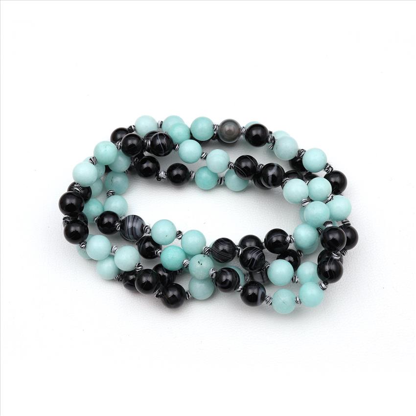 Agate & Druzy Gemstone Beaded Necklace for Men Women Handmade Knotted Necklace Beaded (B8N-13)