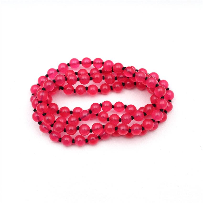 Snowflake Obsidian, Jade Gemstone Beaded Thread Necklace Handmade Knotted Necklace Mala Beads  (B8N-49)