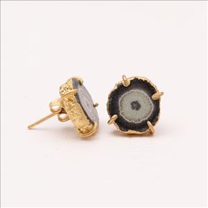 Amazing Gray Solar Quartz Druzy Gemstone, Gold Electroplated Earrings , Stud Prong Earring, Handmade Gemstone Earrings Jewelry  (EJ-952)