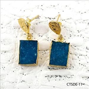 Agate Druzy Gemstone Earrings, Stud Earrings, Dangle Earrings, Gold Plated Earrings Jewelry (CTSDE-11)