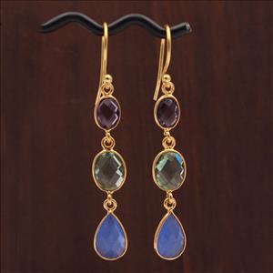 Amethyst, Crystal, Chalcedony Multi Color Gemstone Simple Hook Style Gold Plated Earring Finding Jewelry Supplies(EJ-2723)