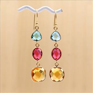 Amazing Multi Color Gemstone Dangling Earring Gold Plated Hook Earring Fashionable Handmade Jewelry (EJ-1366)