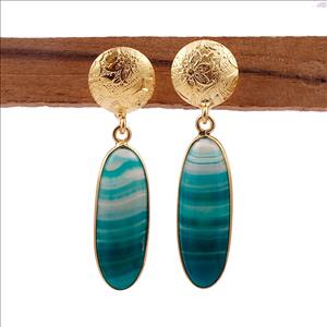 Agate Gemstone Earring, Gold Plated Stud Earrings, Onyx Agate Gemstone Earrings, Handmade Jewelry AGE-9