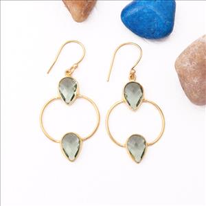 Amethyst, Citrine Gemstone, Dangling Hook Earrings, Gold Plated Earring, Pear Shape Gemstone Earrings Jewelry (EJ-2253)