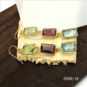 Amethyst, Topaz Gemstone, 925 Sterling Silver Earrings, Finding Gold Plated Dangle Earrings Multi Color Jewelry (SS9E-16)
