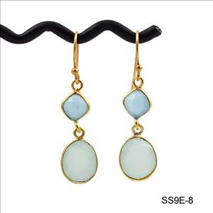 Aqua, Blue Chalcedony Gemstone, 925 Sterling Silver Over Gold Plated, Finding Hook Earrings Fashionable Jewelry Supplies (SS9E-8)