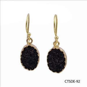 Black Agate Druzy Gemstone, Natural Gemstone Jewelry, Gold Plated Earrings, Gemstone jewelry (CTSDE-92)