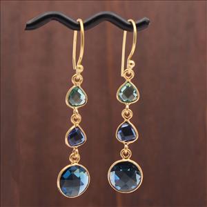 Amethyst, Topaz Multi Color Gemstones Gold Plated Hook Style Dangle Earring Handmade Jewelry Supplies (EJ-2794)
