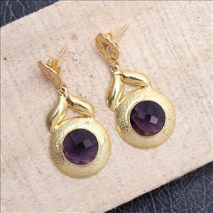 Amethyst, Chalcedony Gemstone, Hook & Dangling Earrings, Gold Plated Earrings, Making Earrings Jewelry (EJ-1483)